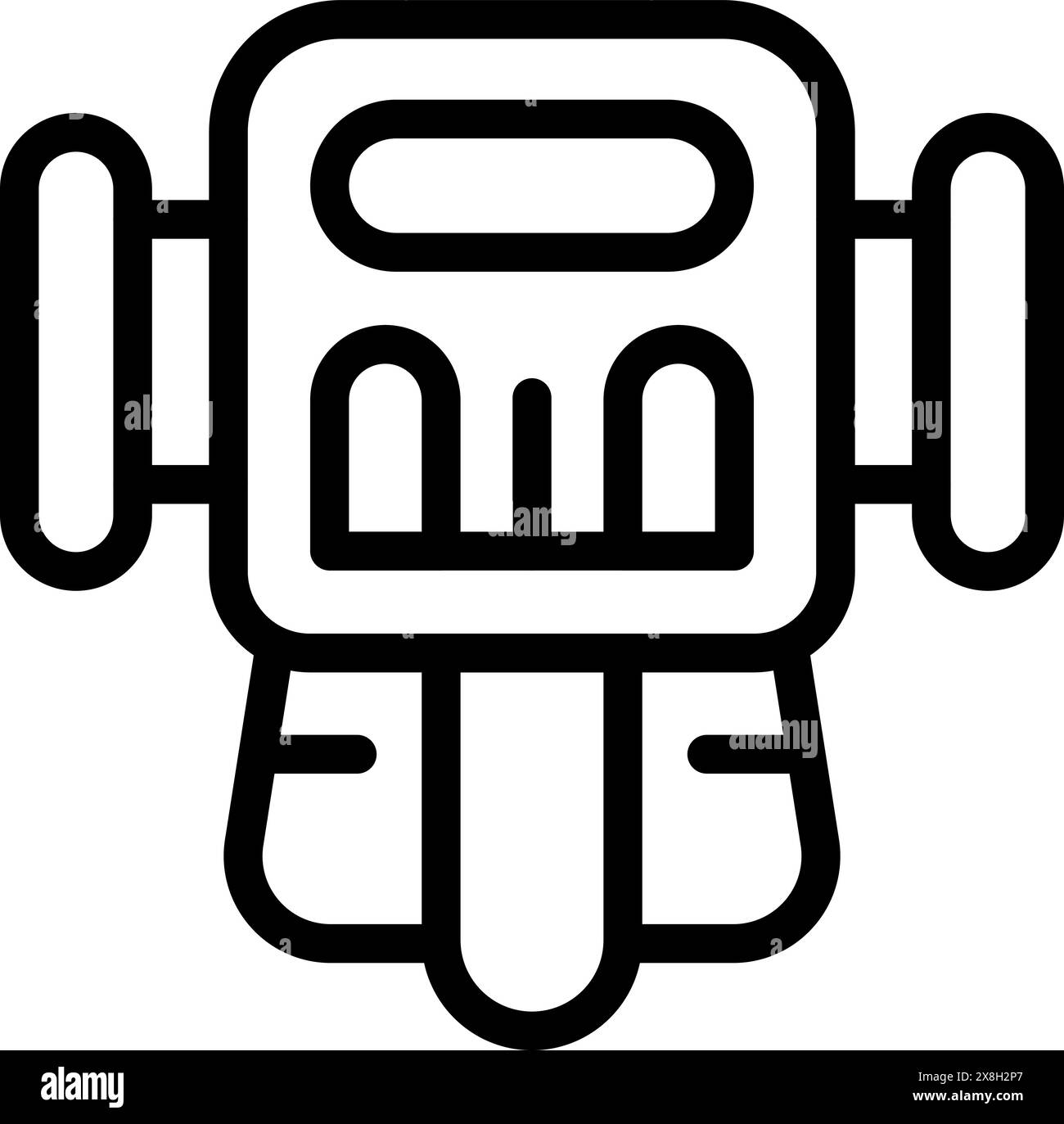 Black and white line art illustration of a stylized space robot Stock