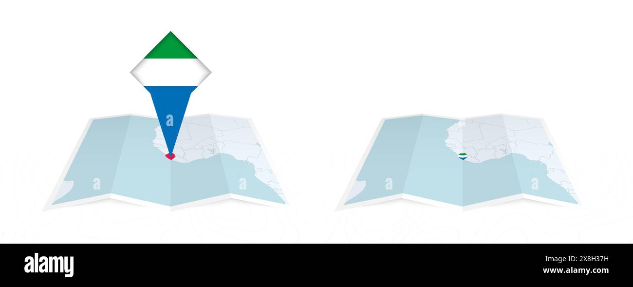 Two versions of an Sierra Leone folded map, one with a pinned country ...