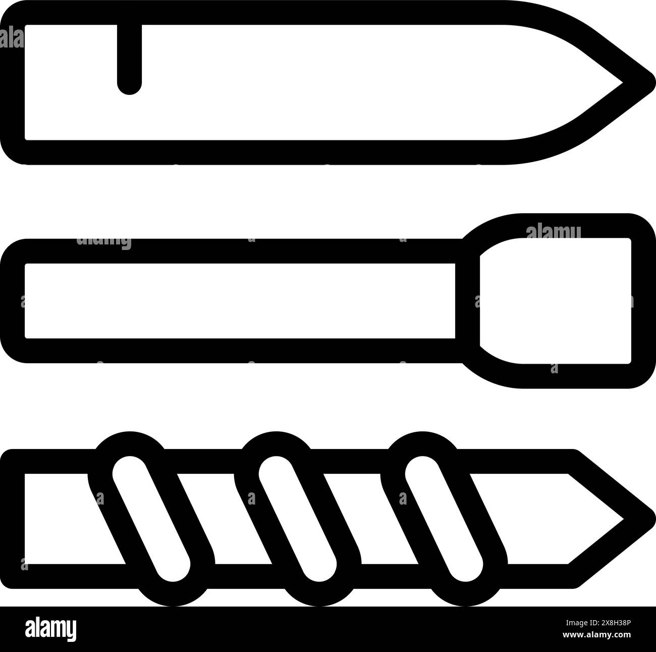 Set of vector icons illustrating a knife, chisel, and screwdriver in a ...