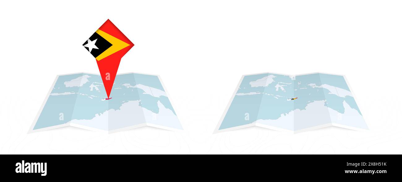 Two versions of an East Timor folded map, one with a pinned country ...