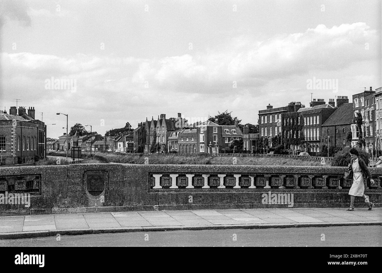 Early 1980s black & white archive photograph of the bridge over the River Nene in Wisbech, Cambridgeshire. Stock Photo