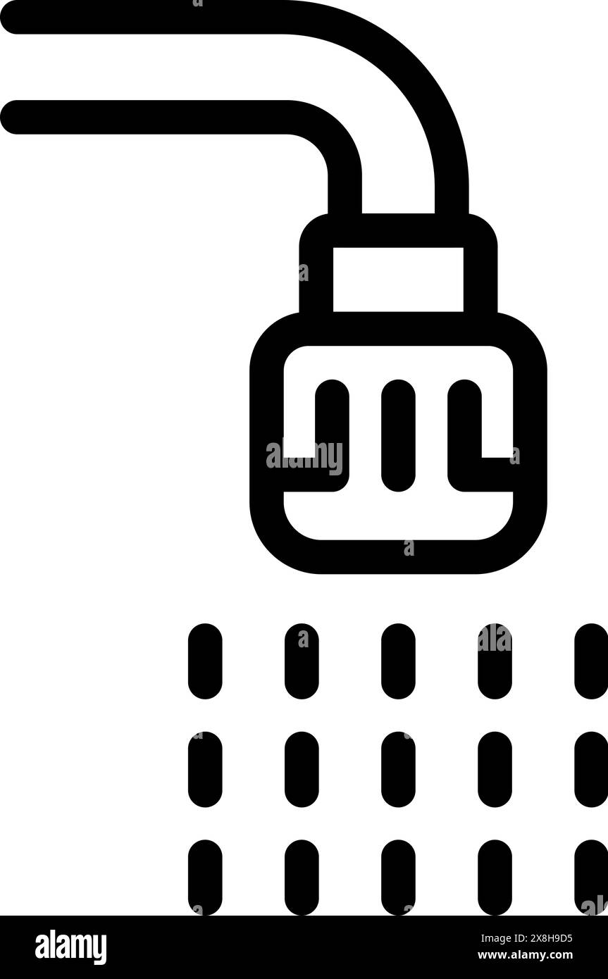 Black and white line art icon of a modern shower head with water ...
