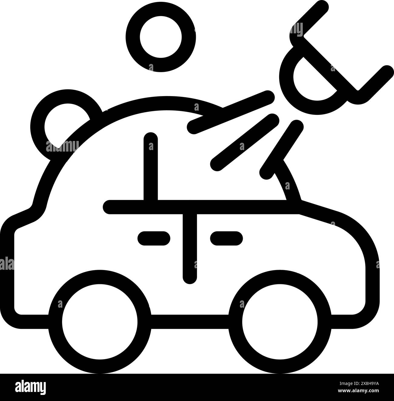 Black and white vector icon illustrating a car accident with an