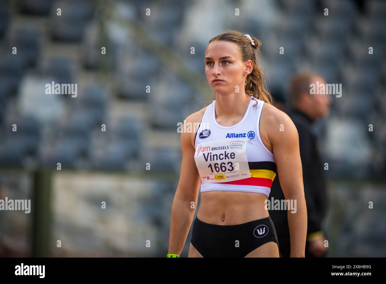 Brussels, Belgium. 25th May, 2024. Belgian Rani Vincke pictured during the women's 4x100m relay, at the IFAM Outdoor (World Athletics Continental Tour, Bronze Meeting, Saturday 25 May 2024, in Brussels. BELGA PHOTO LUCIEN LAMBOTTE Credit: Belga News Agency/Alamy Live News Stock Photo