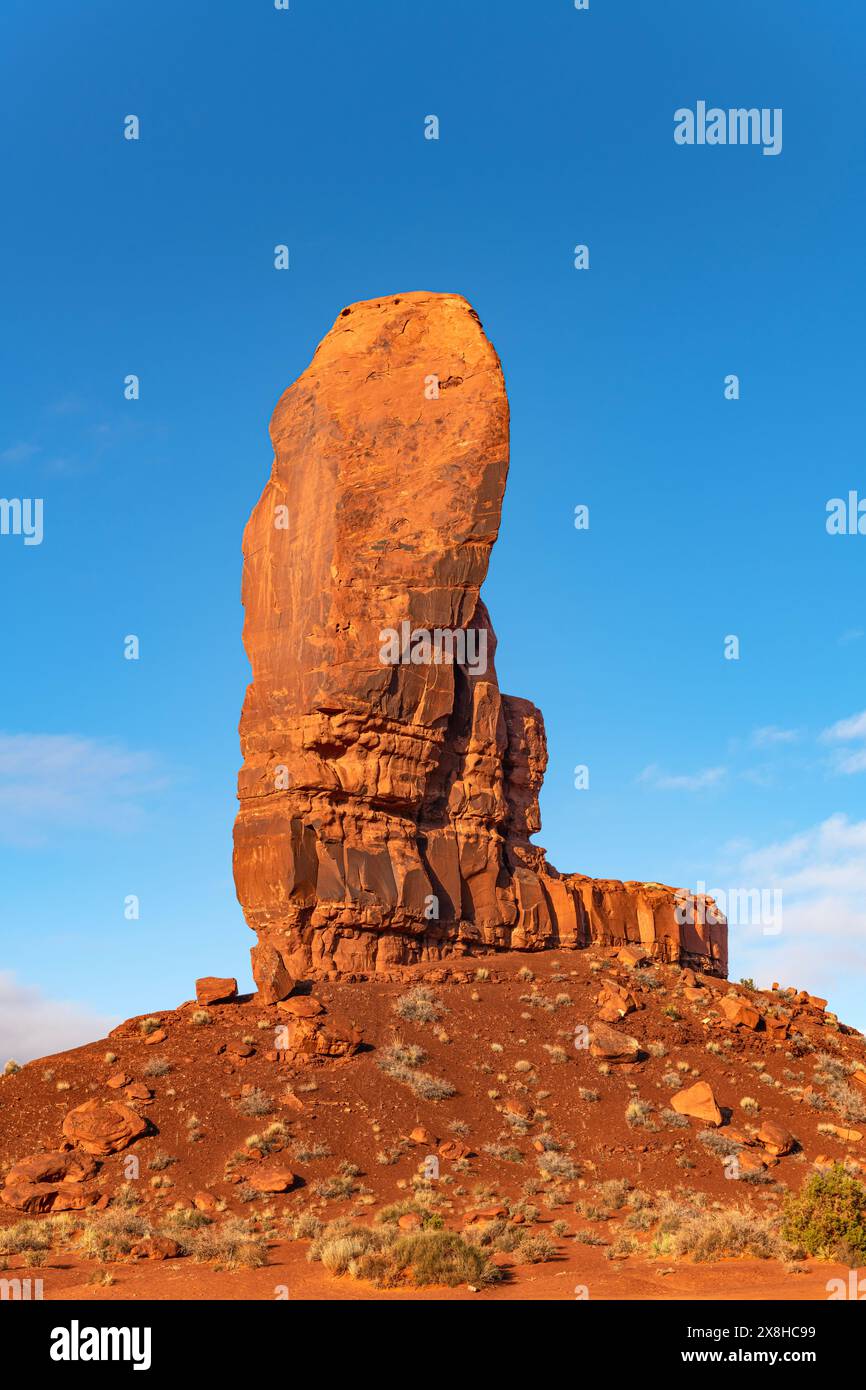 A huge sandstone spire in Monument Valley Arizona that was eroded over ...