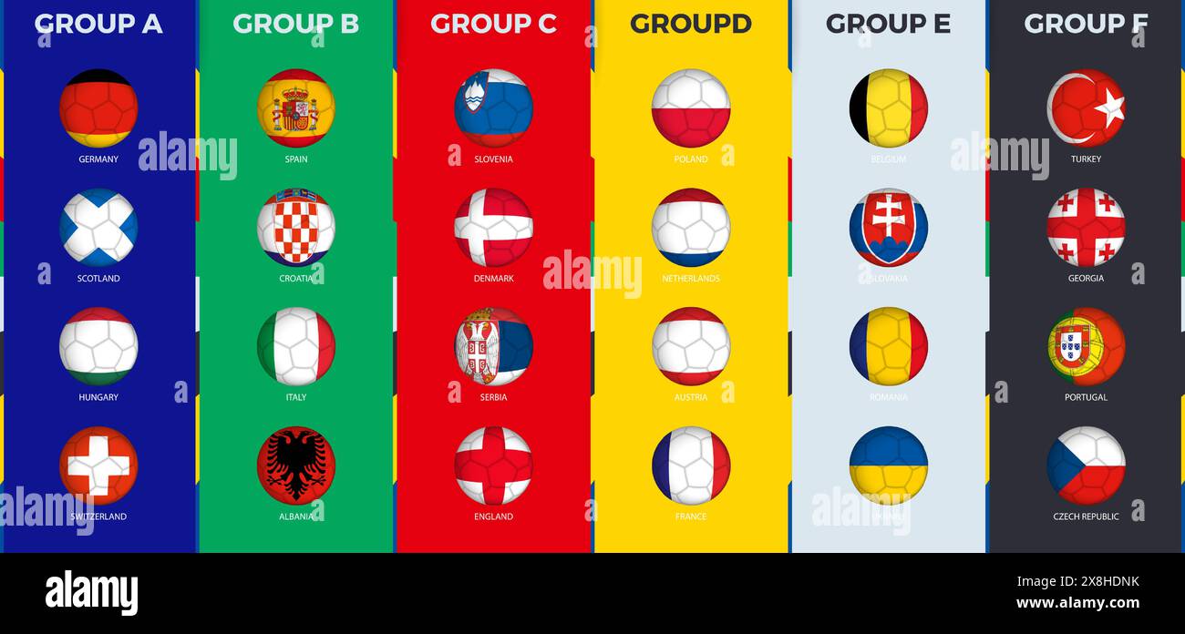 Football 2024 tournament flag set, flags in the style of a soccer ball ...