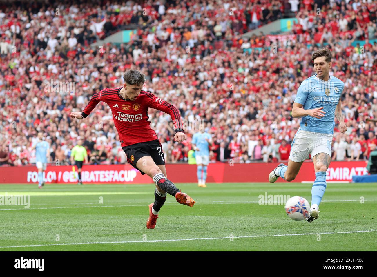 London, UK. 25th May, 2024. Alejandro Garnacho of Manchester Utd scores