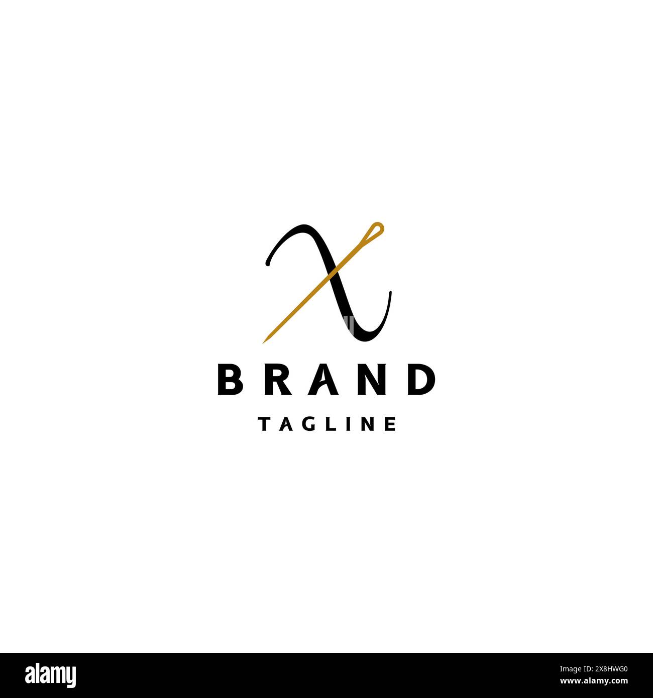 Needle and Thread to Form the Letter X. Creative letter X and Needle logo design in elegant classic style. Stock Vector