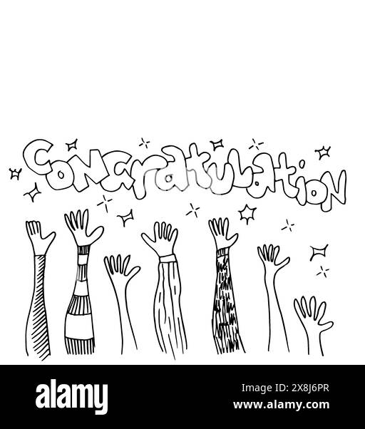 Applause hand draw on white background with congratulation text.vector illustration. Stock Vector