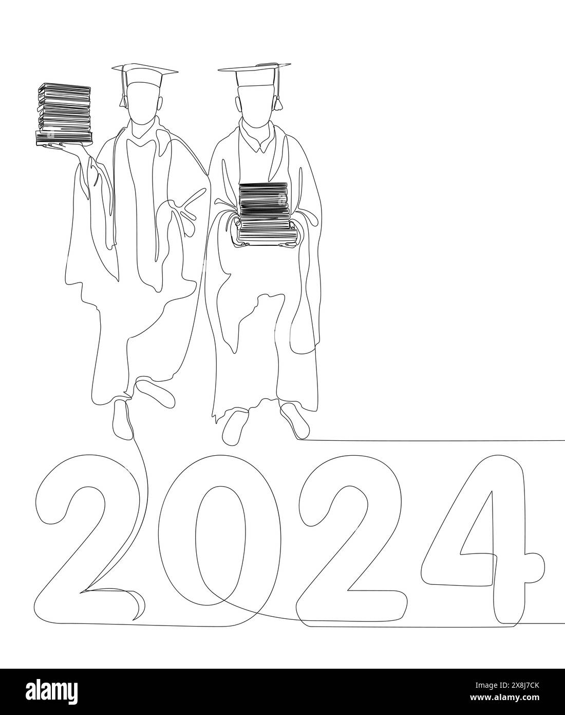 One continuous line of 2024 Graduation. Thin Line Illustration vector