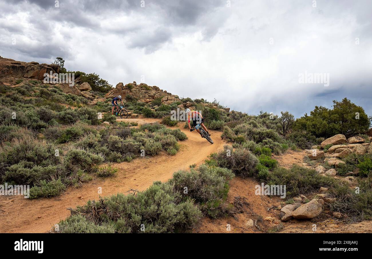 May 25, 2024: Mountain bike cyclist, Quinn Carpenter, charges through a ...