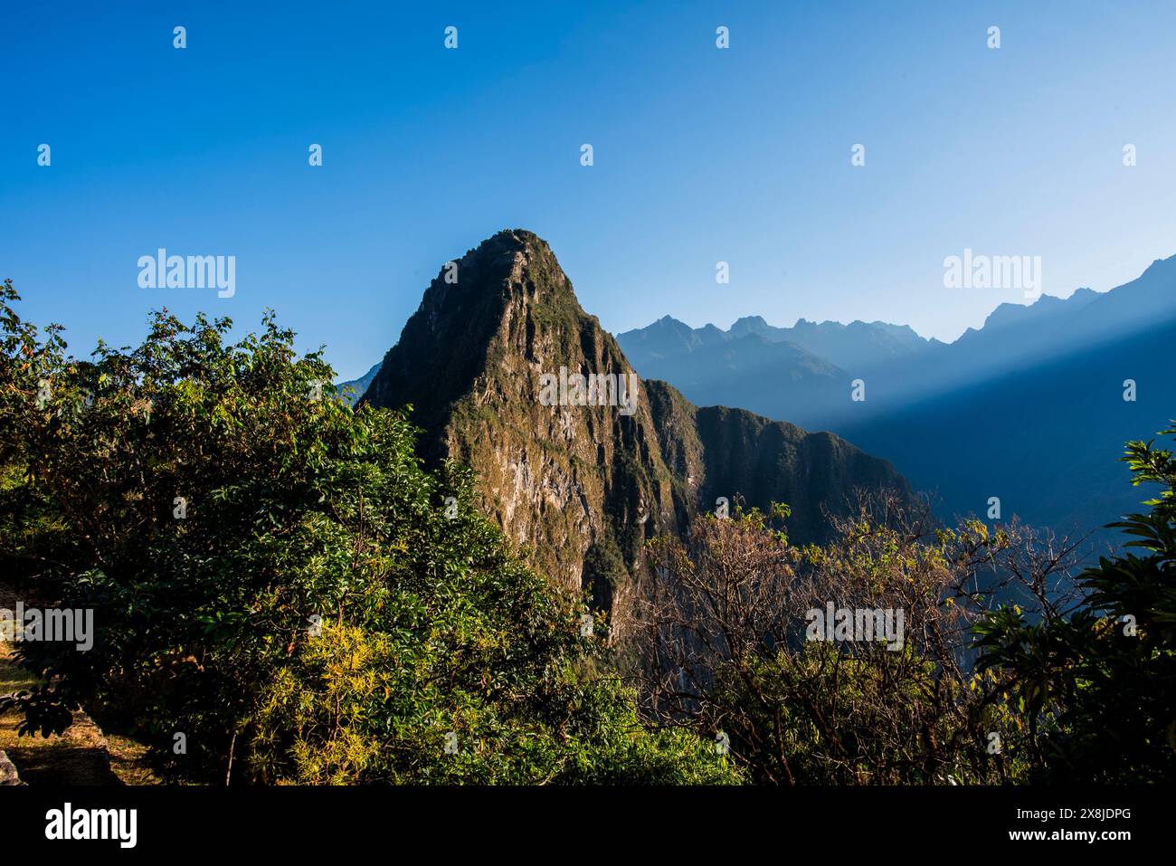 mountain peaks of the Cordillera Eastern in southern Peru in the province of Urubamba among deep gorges and canyons full of tropical vegetation in the Stock Photo