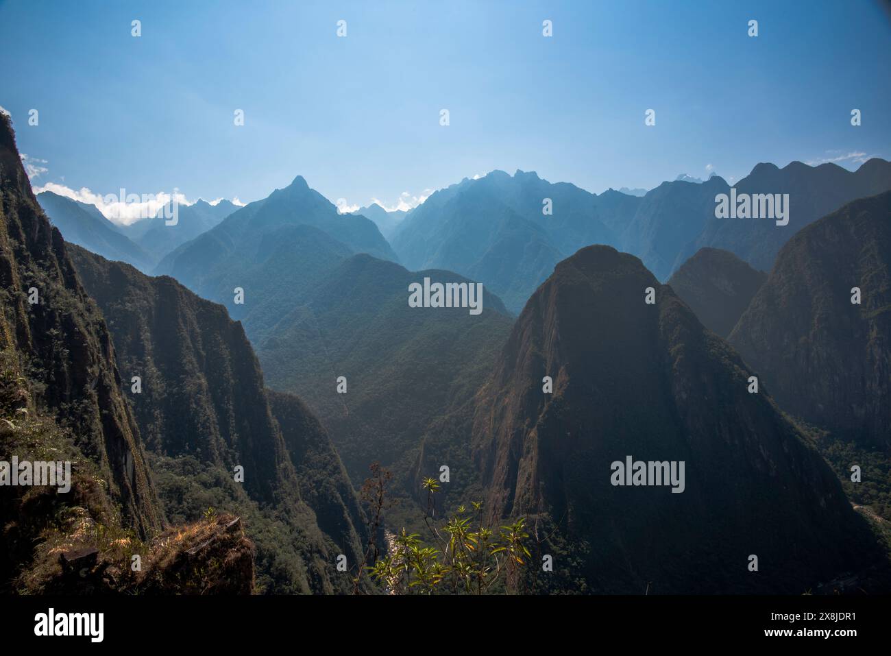 mountain peaks of the Cordillera Eastern in southern Peru in the province of Urubamba among deep gorges and canyons full of tropical vegetation in the Stock Photo