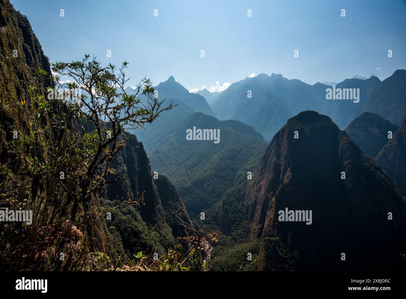 mountain peaks of the Cordillera Eastern in southern Peru in the province of Urubamba among deep gorges and canyons full of tropical vegetation in the Stock Photo