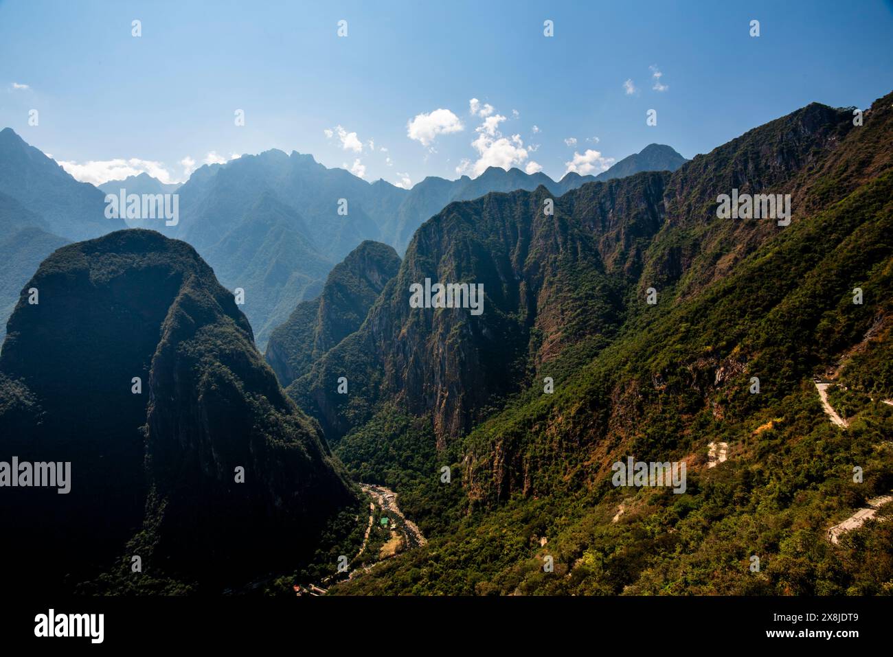 mountain peaks of the Cordillera Eastern in southern Peru in the province of Urubamba among deep gorges and canyons full of tropical vegetation in the Stock Photo