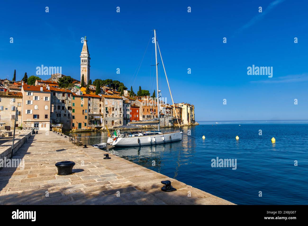 View of the old romantic town of Rovinj on the Istrian Peninsula ...