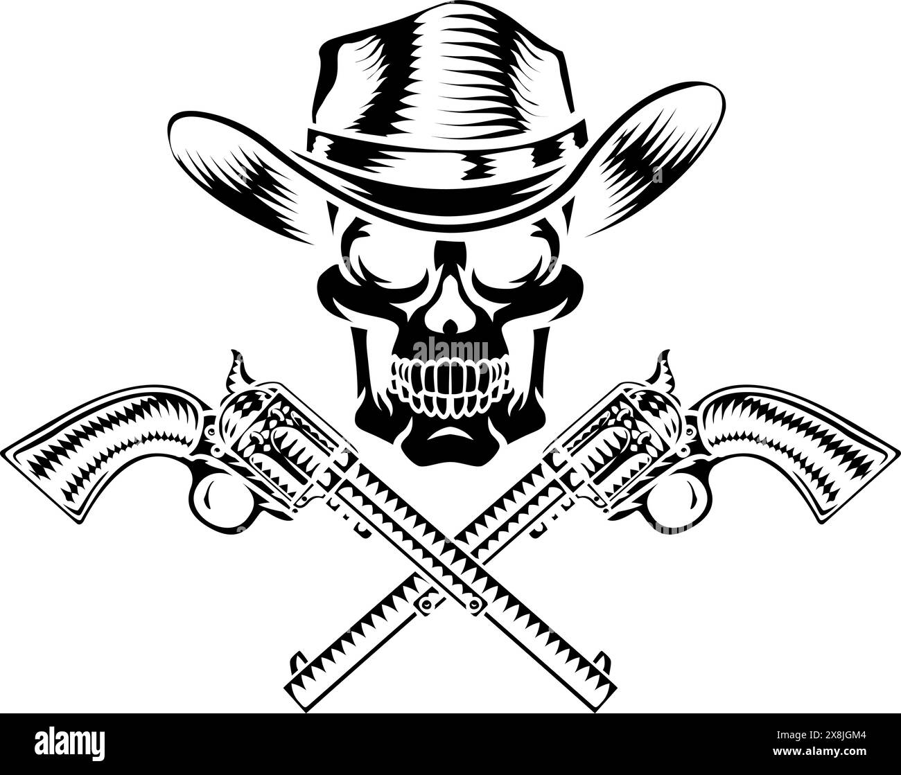 Cowboy Hat Pistols Skull Pirate Cross Bones Stock Vector