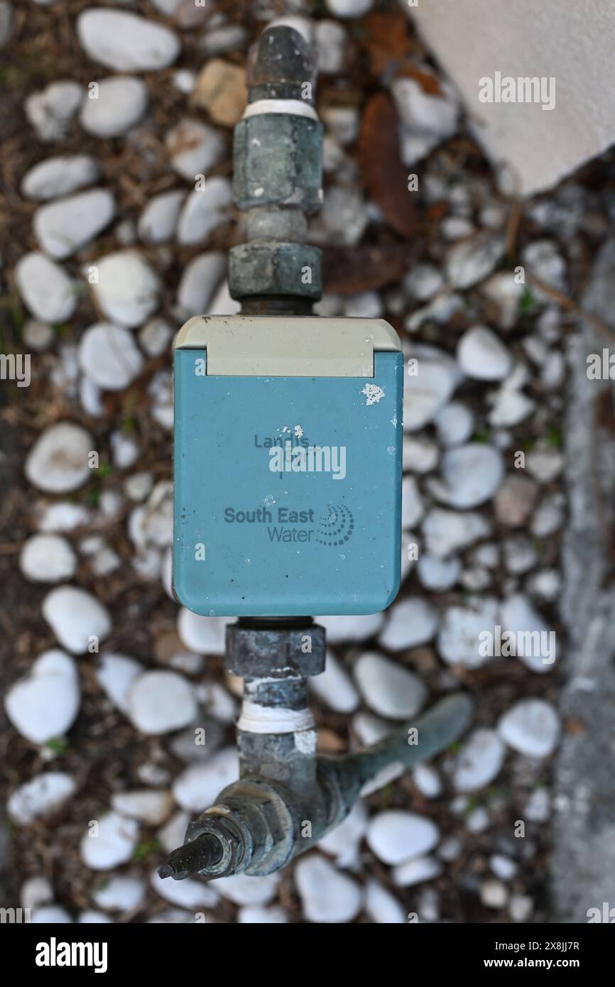 Topdown view of a Landis+Gyr digital water meter, installed by South
