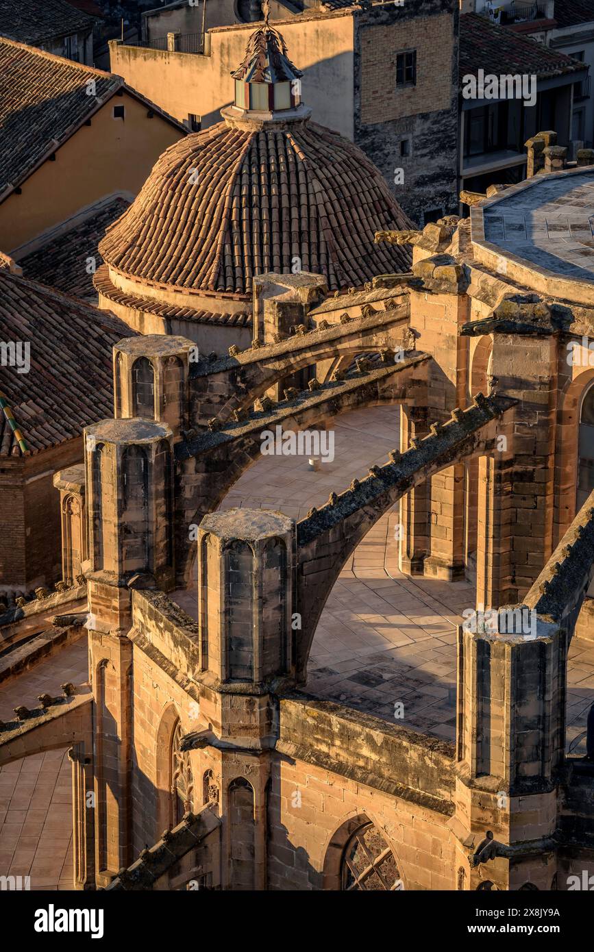 Detail of the Tortosa cathedral at sunrise (Tarragona, Catalonia, Spain) ESP: Detalle de la catedral de Tortosa al amanecer (Tarragona Cataluña Spain) Stock Photo