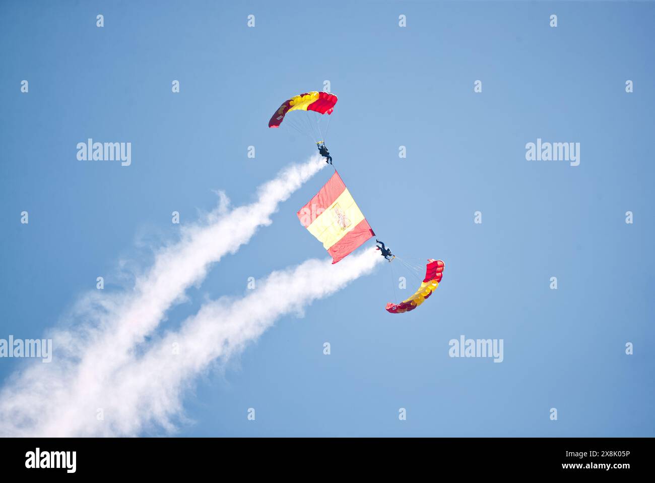 Spanish Armed Forces. Naval Magazine, dynamic exhibition and aerial parade, on San Lorenzo beach. Gijón, Asturias. Stock Photo