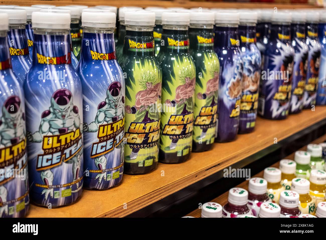 Dragon Ball Z - Ultra Ice Tea drink being sold in a shop in Oxford Stock Photo