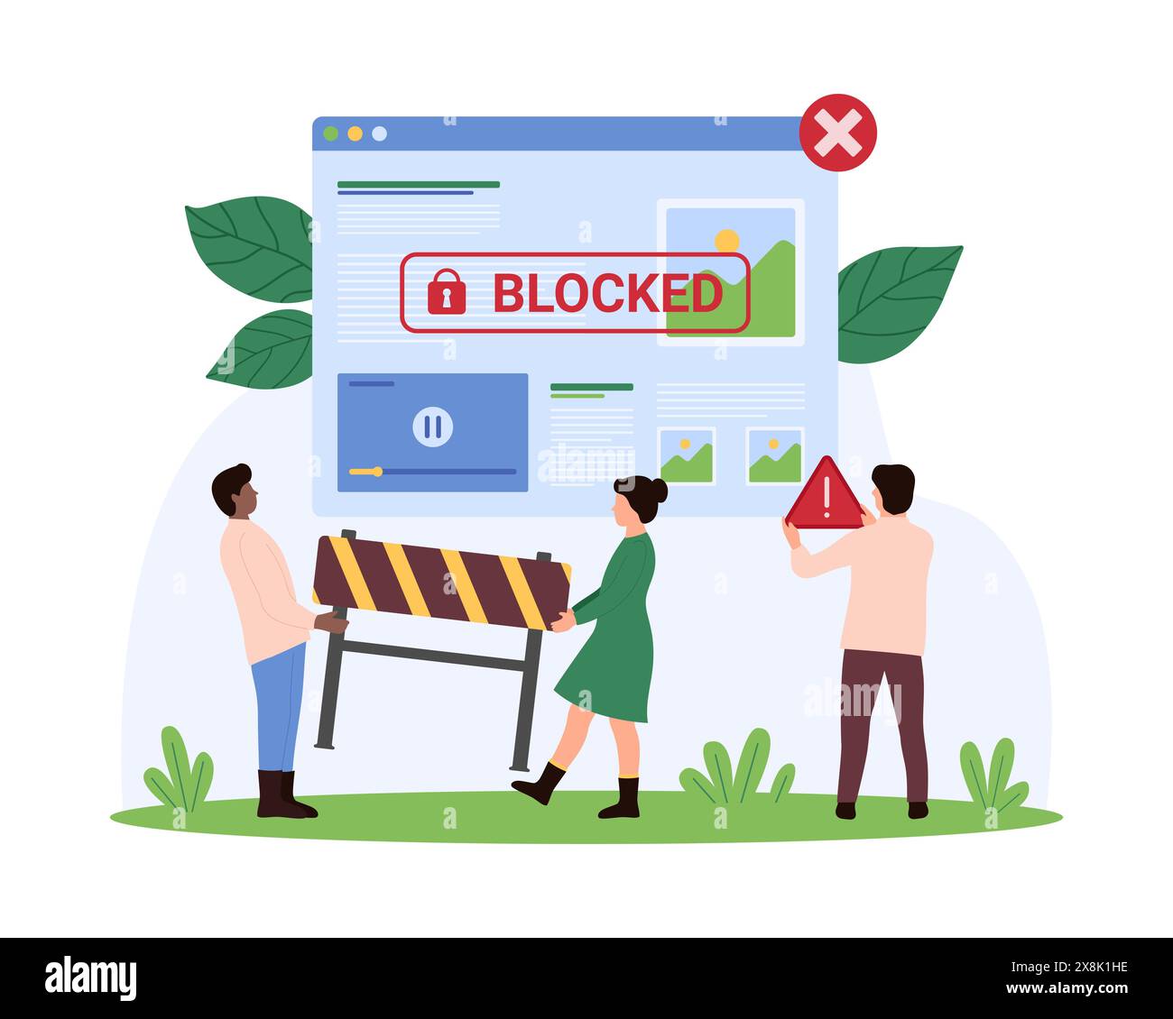 Warning message when web page blocked cyber crime hacker attack