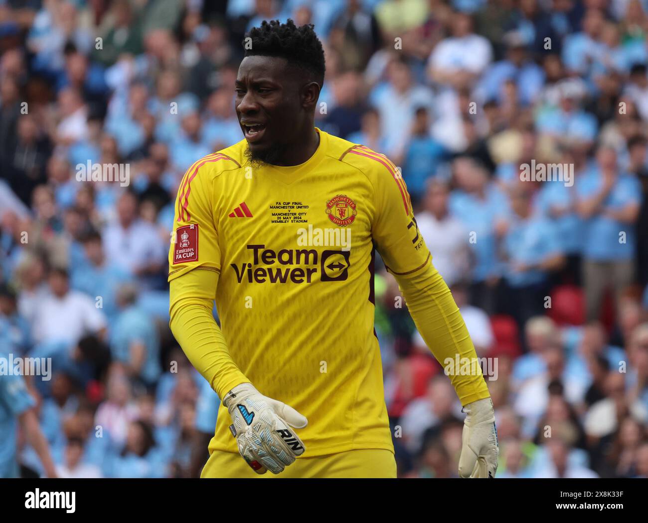 London, UK. 25th May, 2024. LONDON, ENGLAND - Onana of Manchester United in action during The Emirates FA Cup Final soccer match between Manchester City and Manchester United at Wembley Stadium on 25th May, 2024 in London, England. Credit: Action Foto Sport/Alamy Live News Stock Photo
