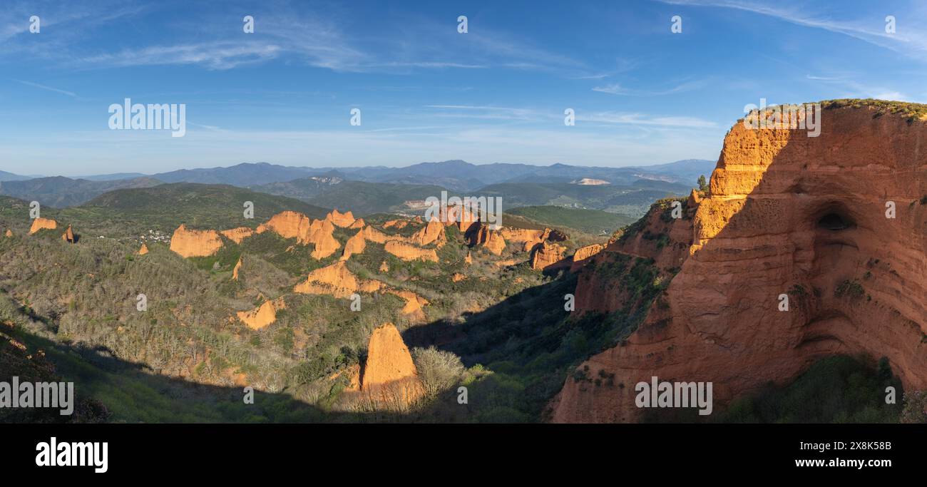 landscape view of the old Roman gold mine quarries and landscape of Las Medulas in northwestern Spain Stock Photo