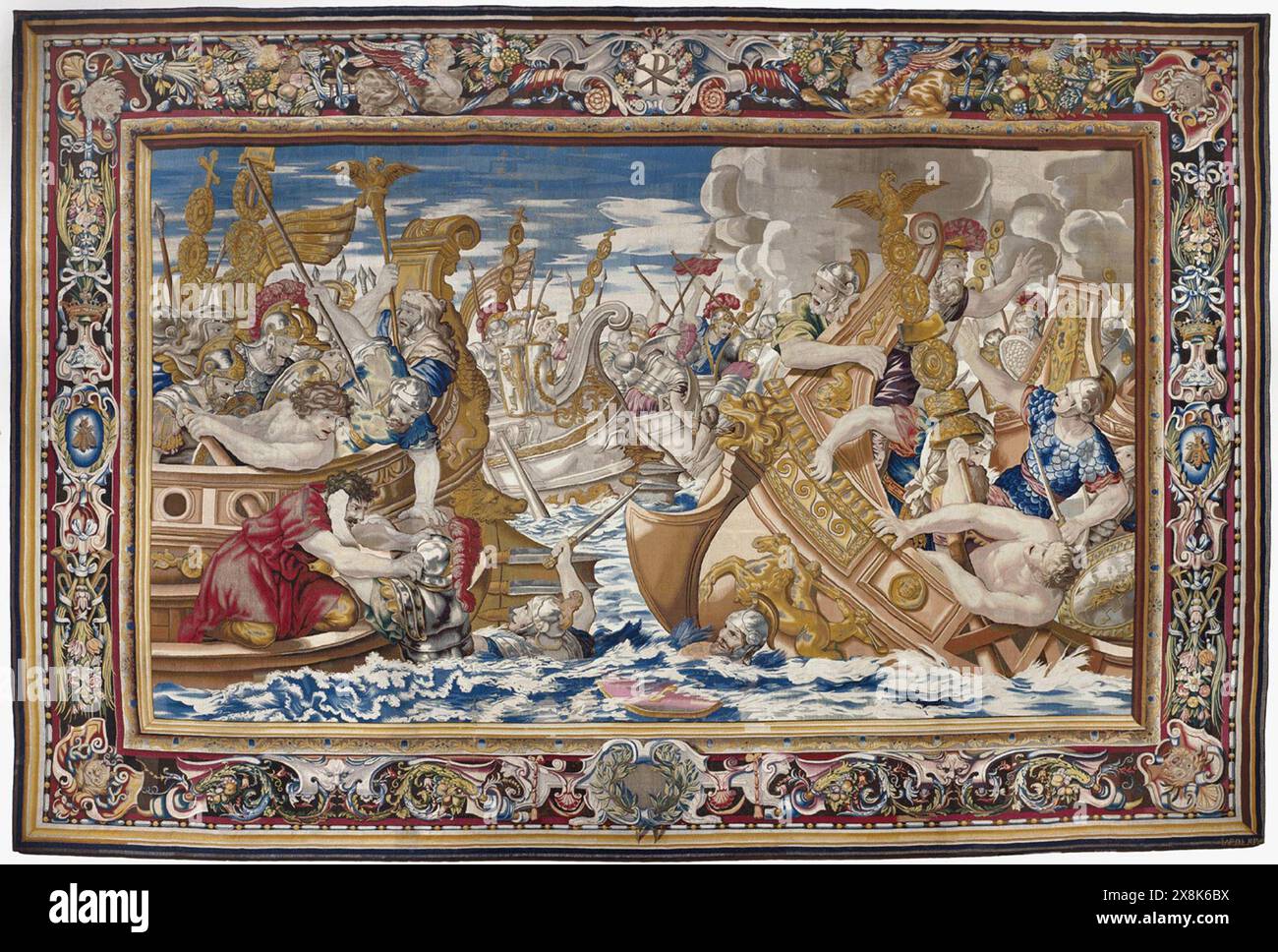 Tapestry showing the Sea Battle between the Fleets of Constantine and Licinius  Figural composition designed in 1635 by Pietro da Cortona (Pietro Berrettini), Italian, 1596 - 1669 Stock Photo