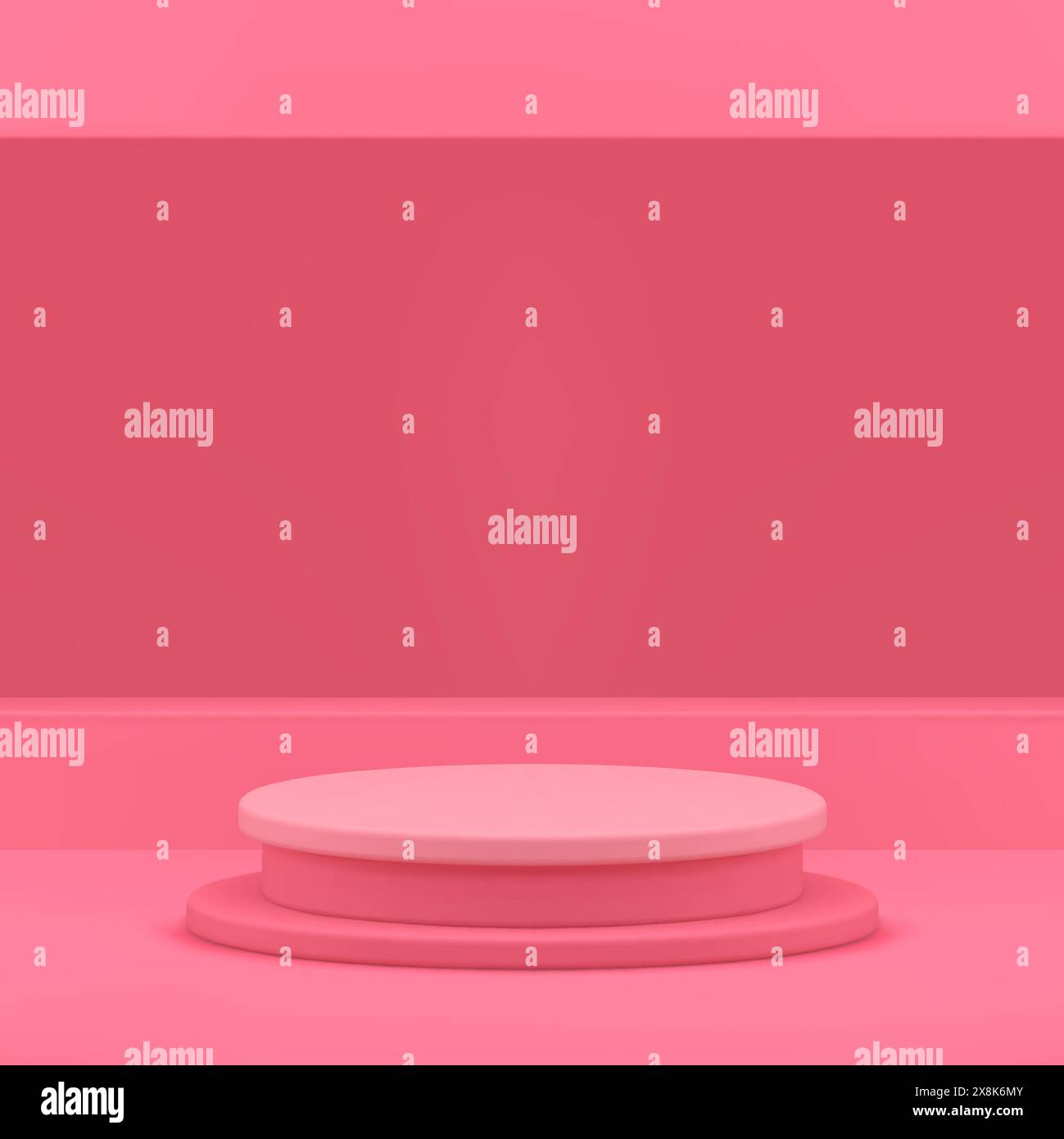 Pink cylinder 3d podium pedestal with rectangle wall hole background realistic vector illustration. Elegant feminine round stand commercial display mo Stock Vector