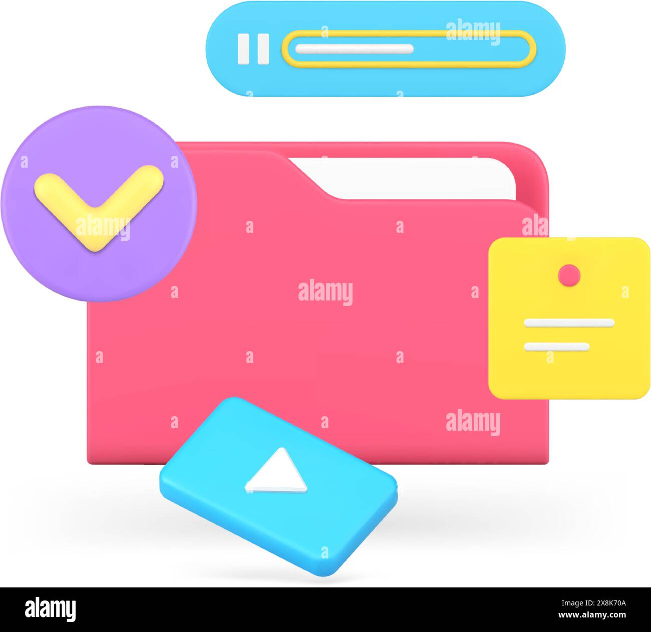 Cyberspace cloud computing data storage document folder multimedia content 3d icon realistic vector illustration. Internet backup service social netwo Stock Vector