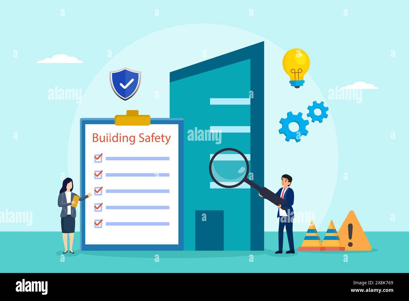 Building safety inspection list with engineers and apartment building Stock Vector Image & Art