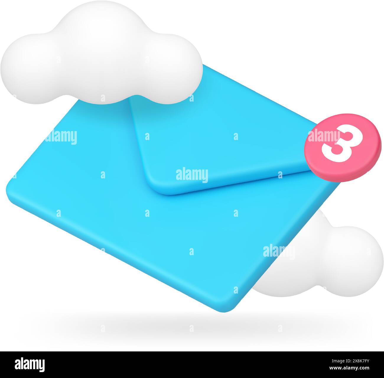 Incoming message email cloud electronic mail storage server 3d icon realistic vector illustration. Envelope notification unread digital letter deliver Stock Vector