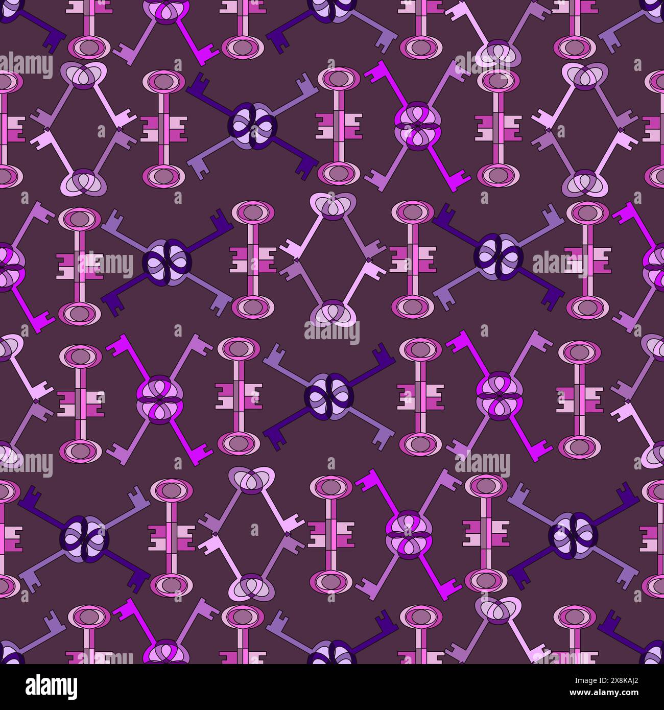 Seamless colored pattern with keys forming an ornament in purple tones Stock Vector