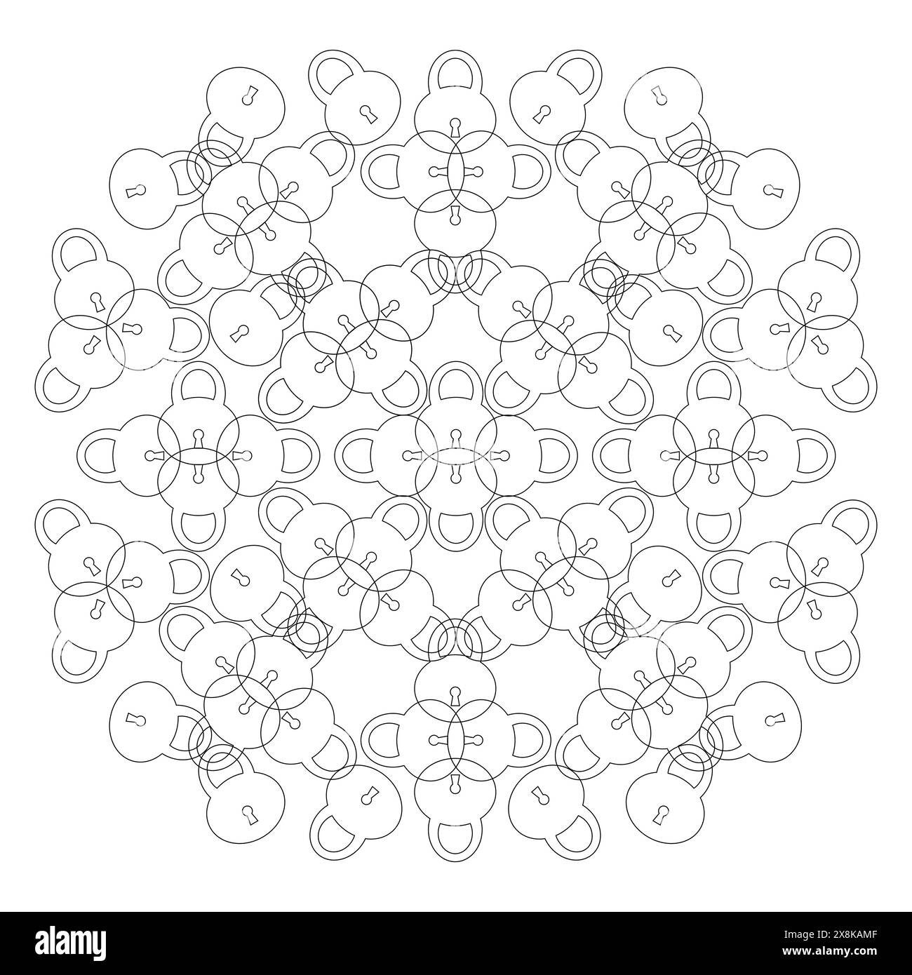 Mandala black and white with padlocks on a white background Stock