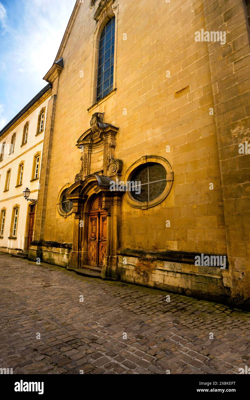 Baroque entrance to Protestant Trinity Church, Luxembourg Stock Photo