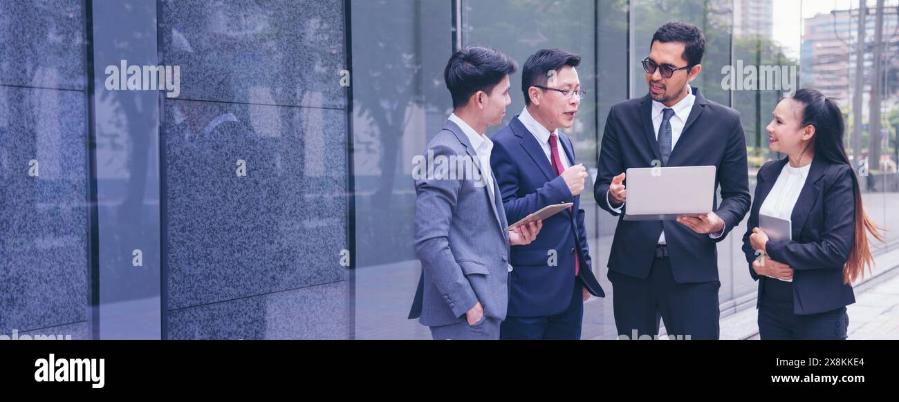 Banner template Partner Business Trust Teamwork Partnership. Industry contractor fist bump dealing mission business. Mission team meeting group of Peo Stock Photo