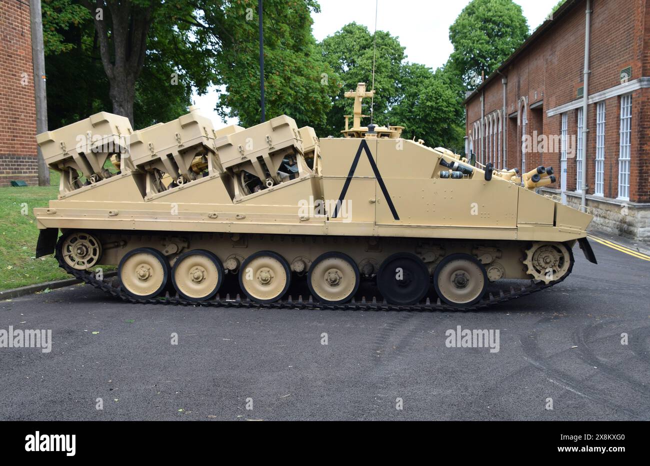 A prototype vehicle of the Shielder VLSMS (Vehicle Launched Scatterable Mine System) that saw action with the 1st Field Squadron in the First Gulf War Stock Photo