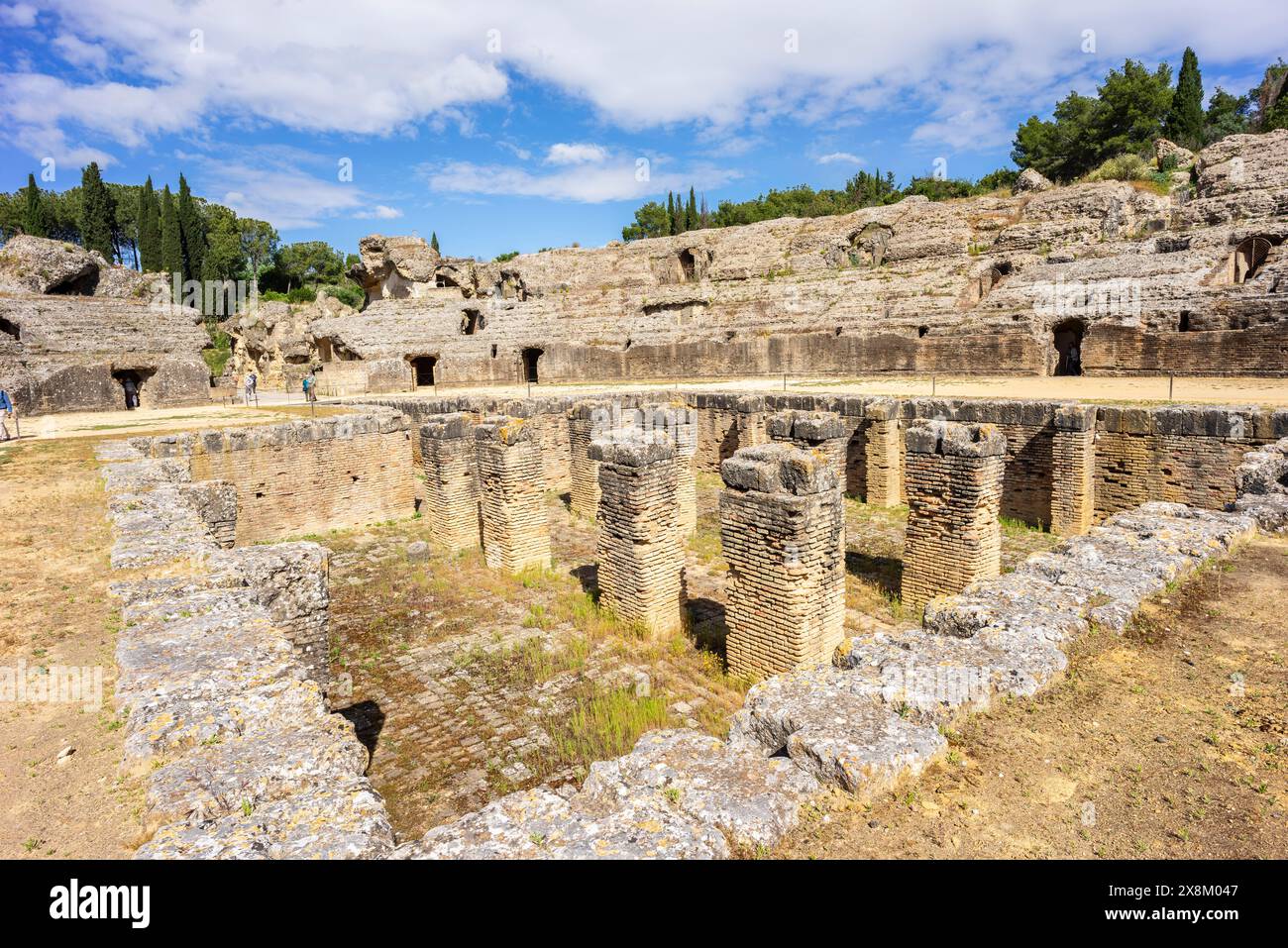 Italica amphitheater, time of Emperor Hadrian, years 117-138., Italica, ancient Roman city, 206 BC. ,Andalusia, Spain Stock Photo