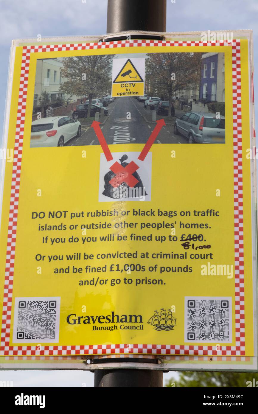 England, Kent, Gravesend, Council Notice Warning Against Putting Rubbish or Black Bags in Public Space Stock Photo