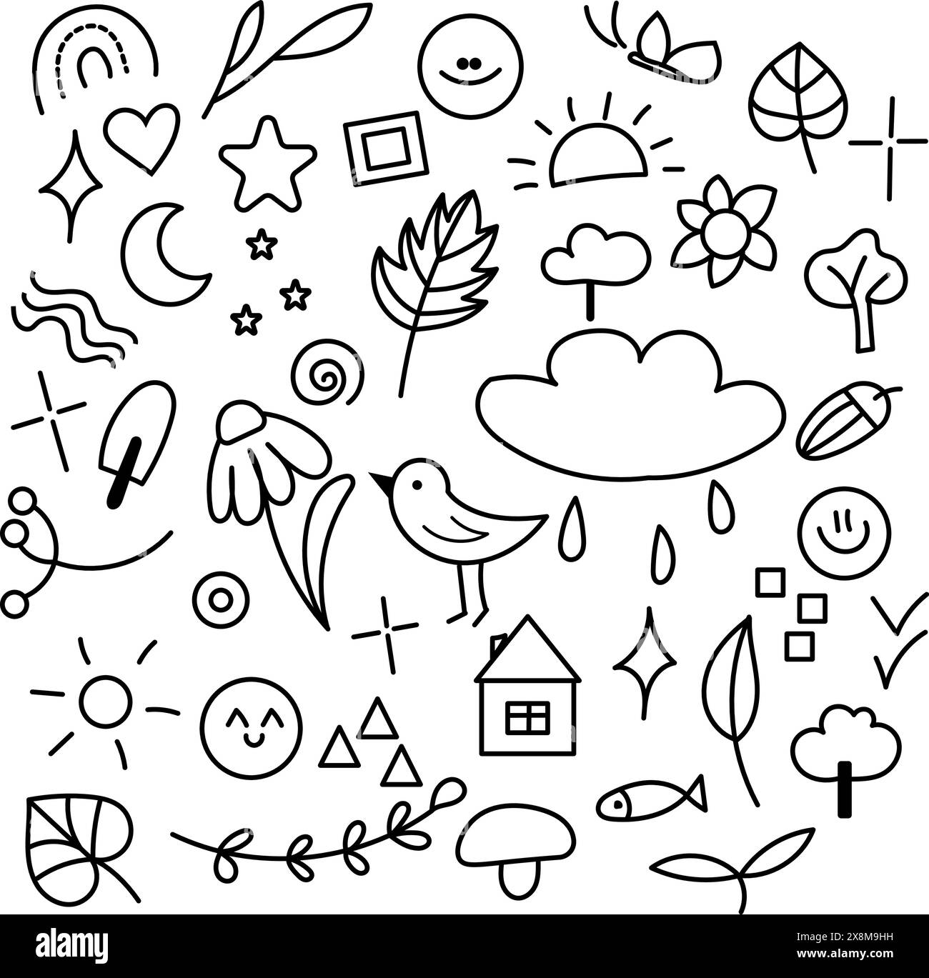 Cute set of doodles outline elements Stock Vector