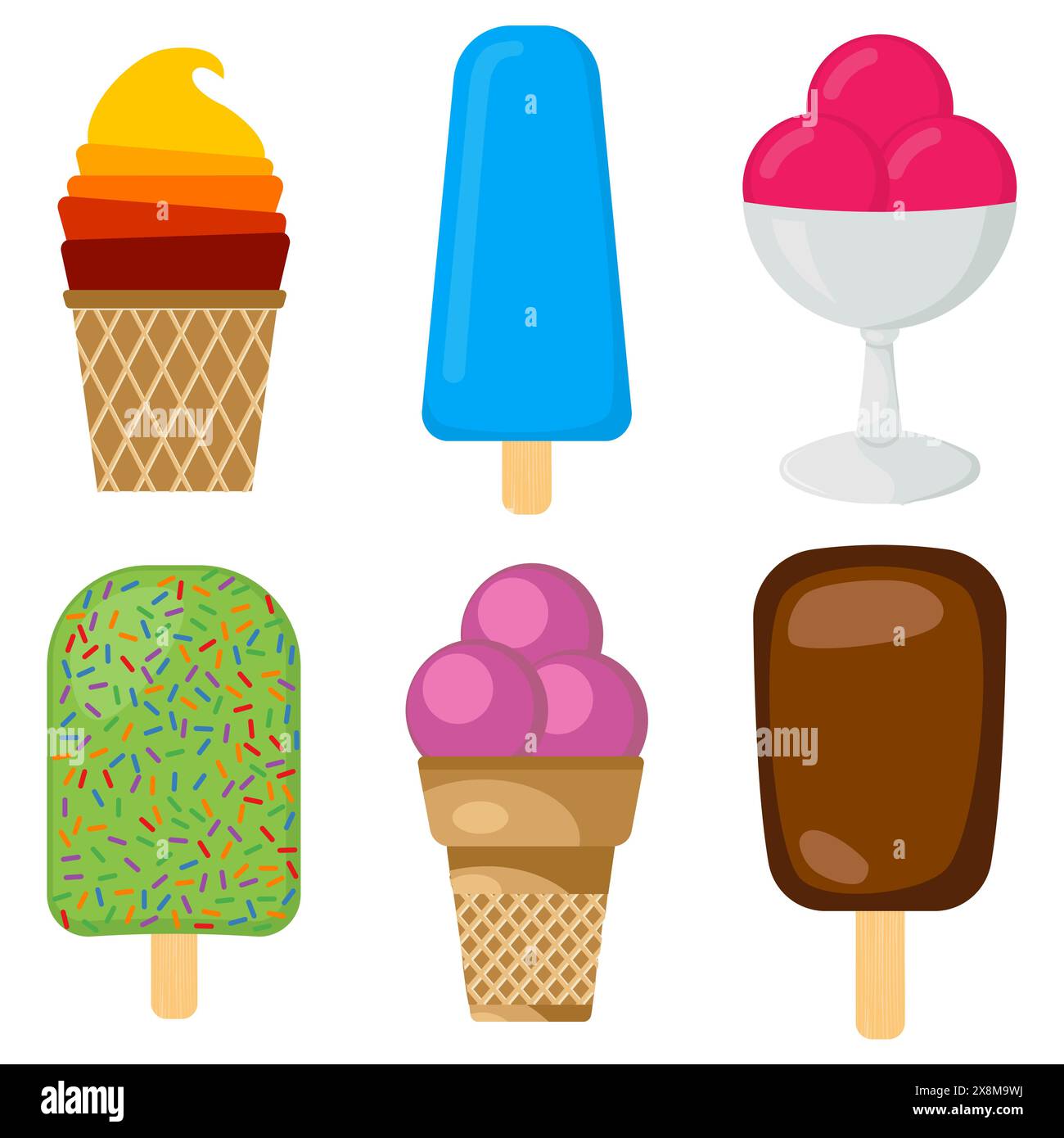 Set of vector illustration of multicolored creamy ice cream Stock ...