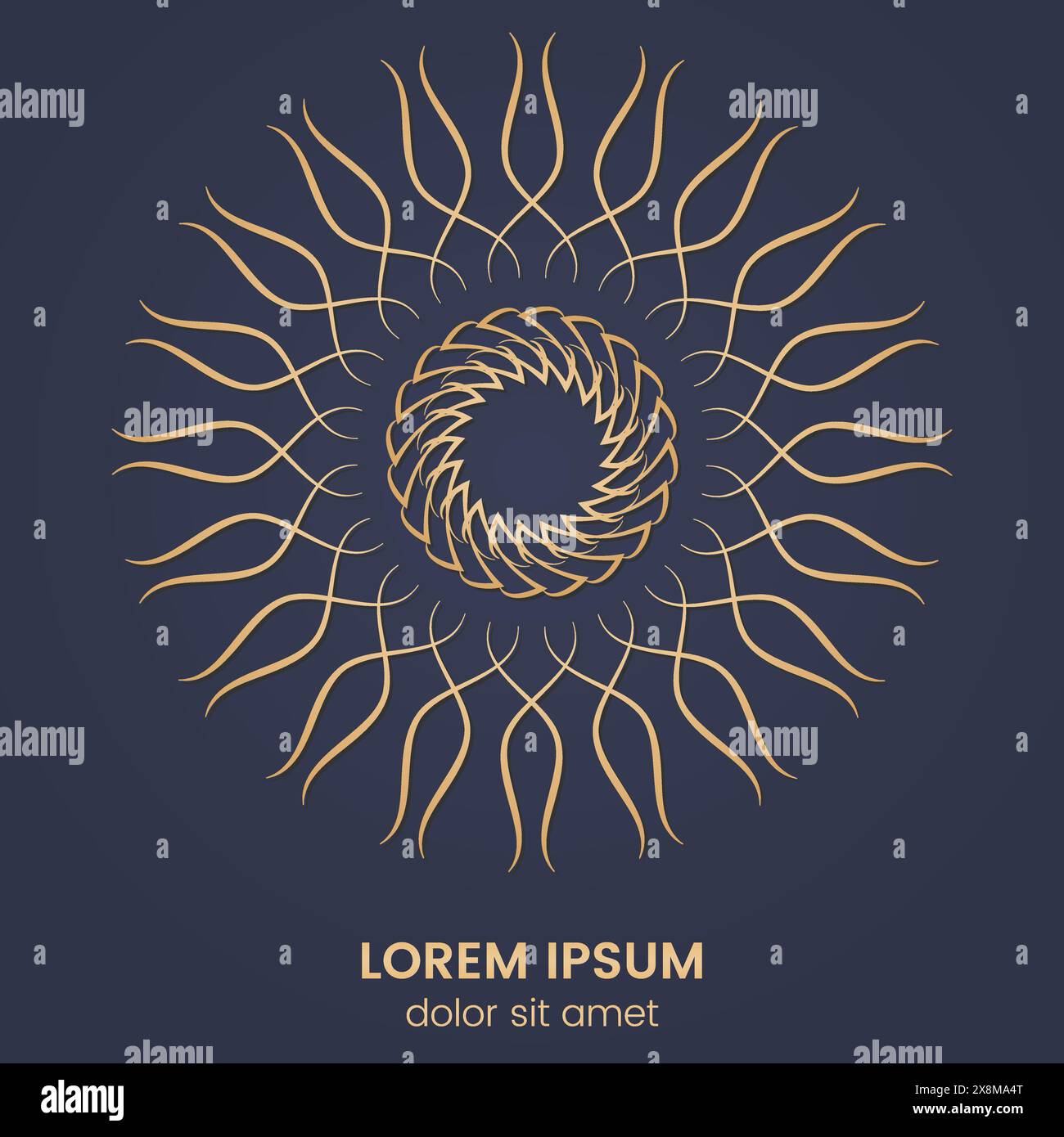 Vintage geometric circular element. Vector gold monogram on dark blue ...