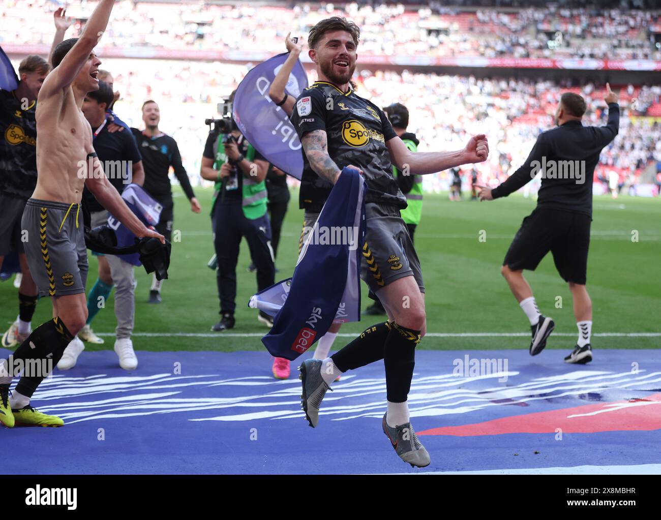 London, UK. 26th May, 2024. Ryan Manning of Southampton celebrates after the Sky Bet Championship match at Wembley Stadium, London. Picture credit should read: Paul Terry/Sportimage Credit: Sportimage Ltd/Alamy Live News Stock Photo