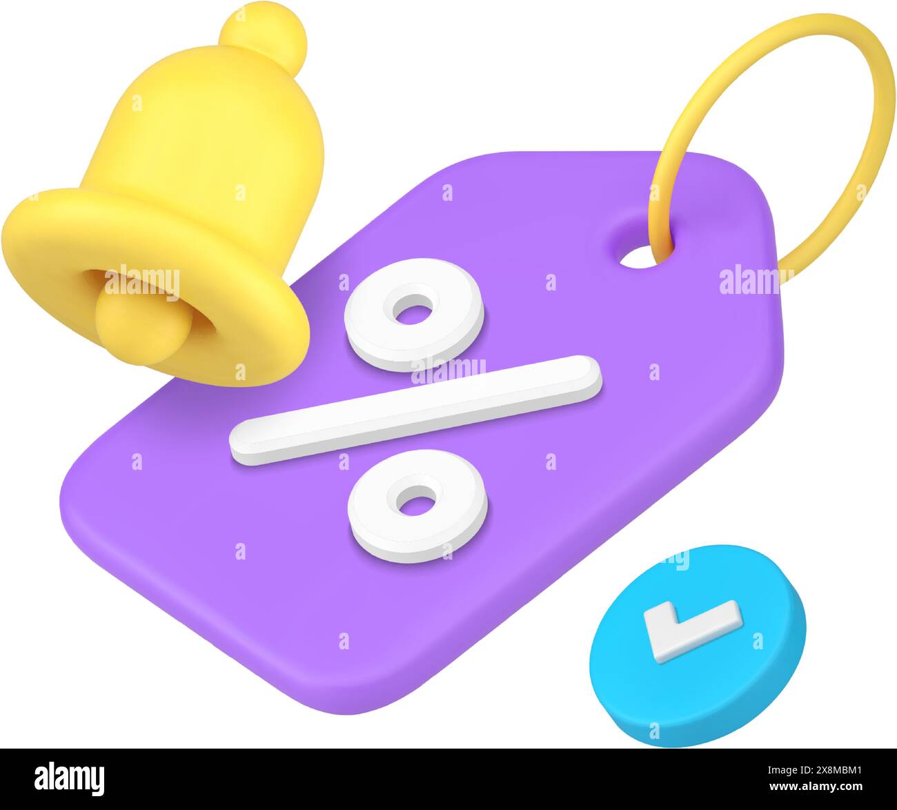 Shopping sale discount reminder with price tag percentage ring bell 3d