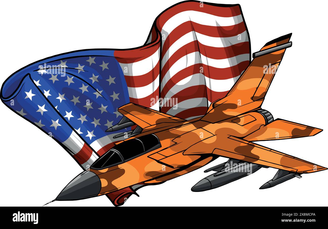Vector illustration of Cartoon Military Jet Fighter Plane. Stock Vector