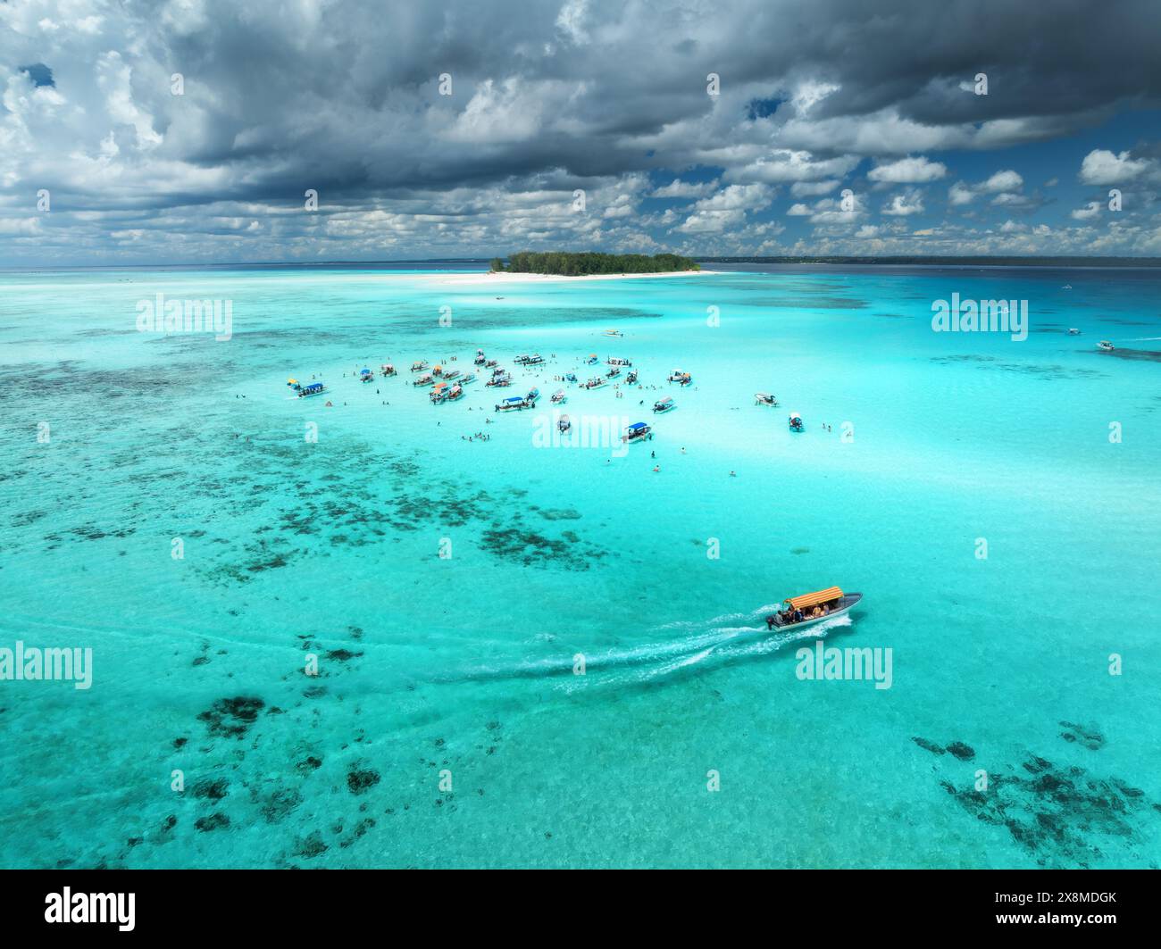 Aerial view of boats in clear azure sea in summer. Top view Stock Photo ...