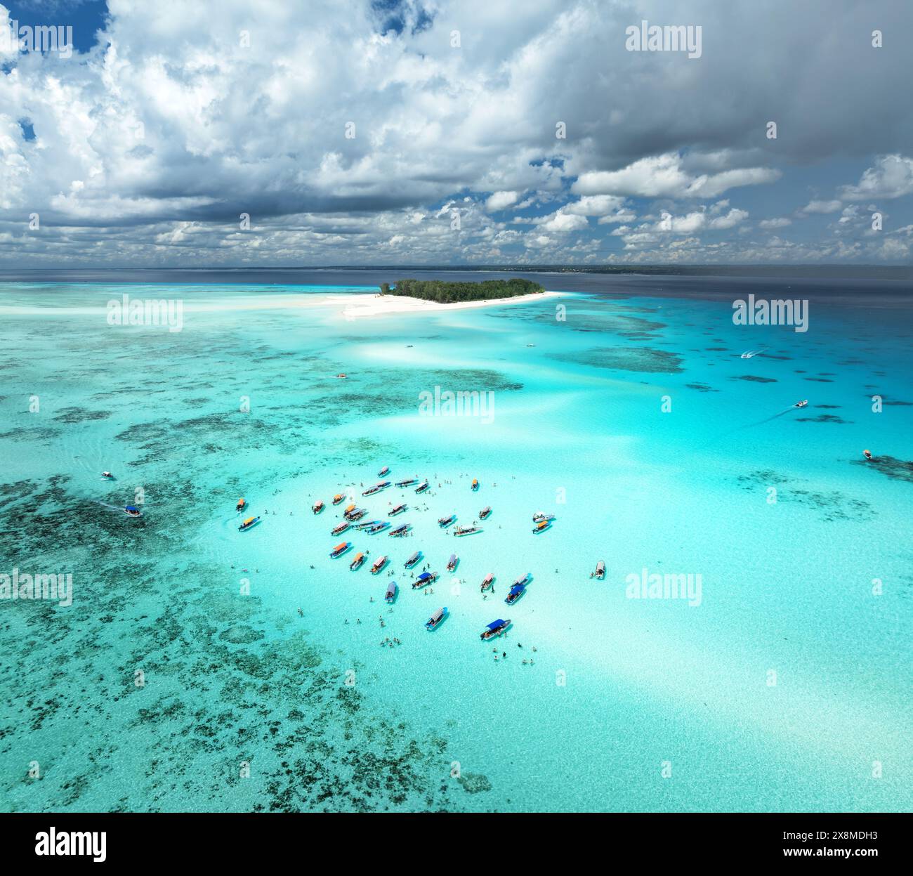 Aerial view of boats in clear azure sea in summer. Top view Stock Photo ...
