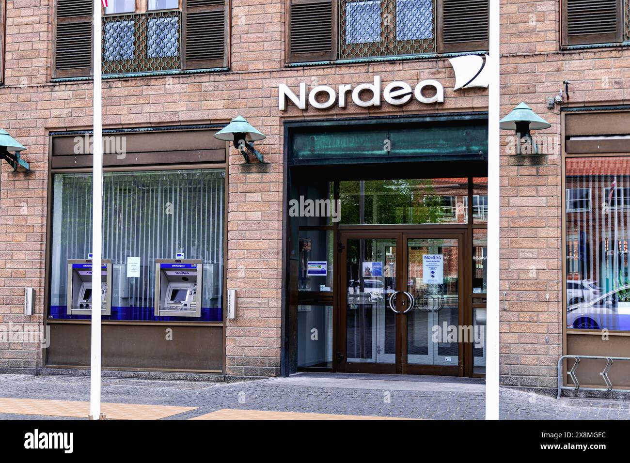 Modern building of the Danish bank Nordea. Bornholm, Denmark- May 25 Stock Photo