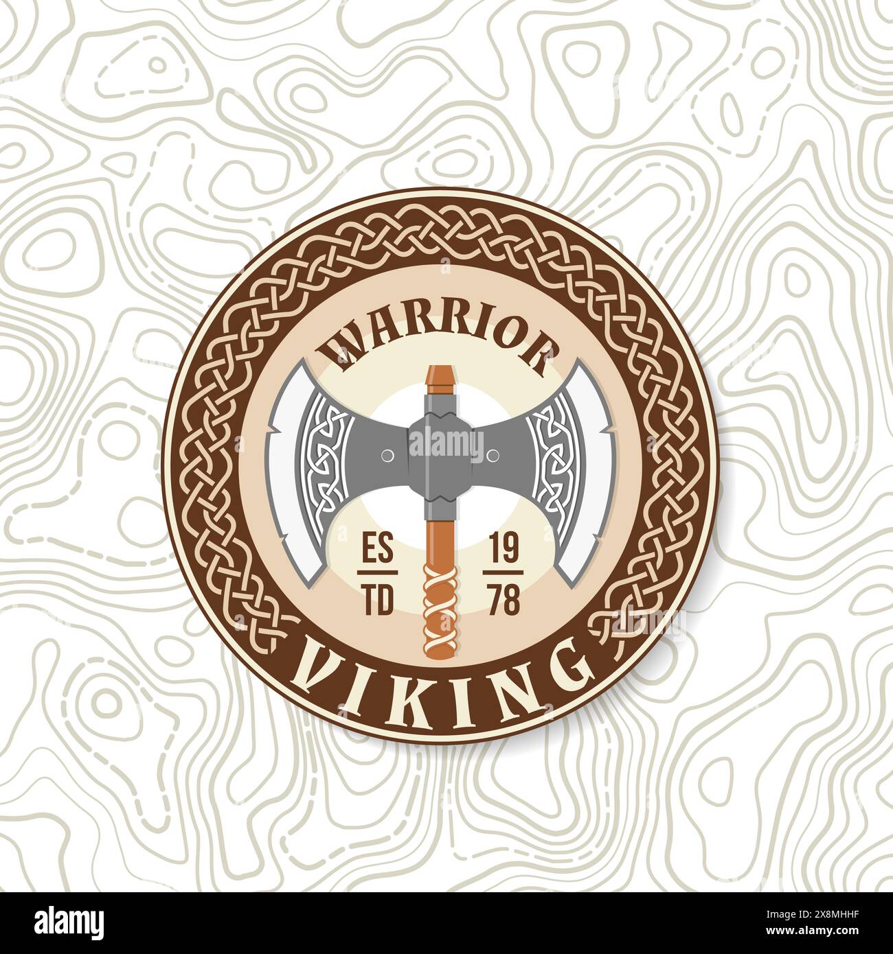 Viking warrior logo, badge, sticker. Vector illustration. For emblems, labels and patch. Double Axe Medieval Weapon, vintage monochrome style Stock Vector